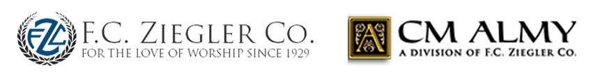 F.C. Ziegler Co. and CM Almy logos- Religious Metalware Manufacturer and Vestment and Parament Manufacturer